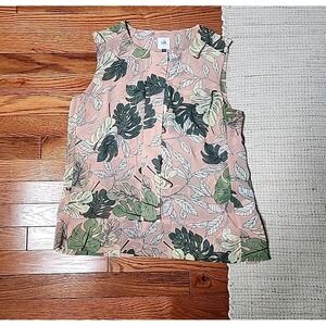 Cabi‎ Sleeveless Top S Pink Green Button Up Tropical Floral Crew Neck Semi Sheer